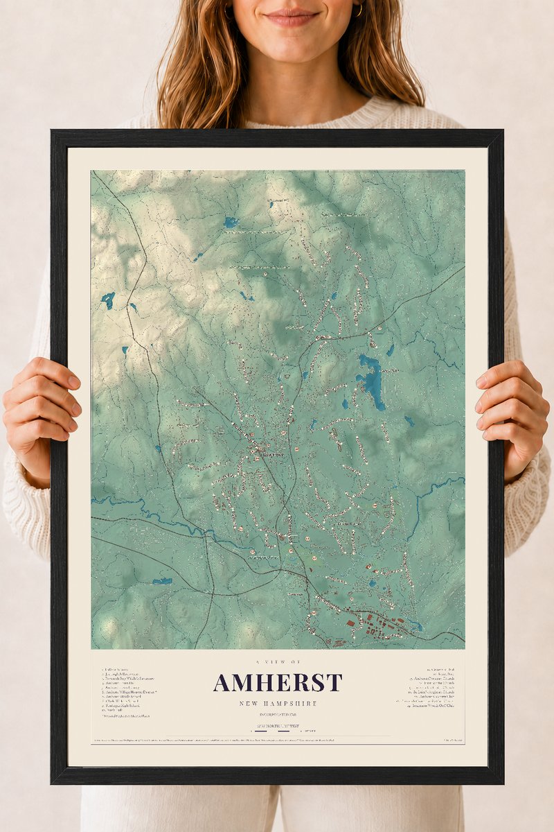 NH Current Atlas 2026 | Amherst | 18" x 24" | W/ Black Ayous Wood Frame