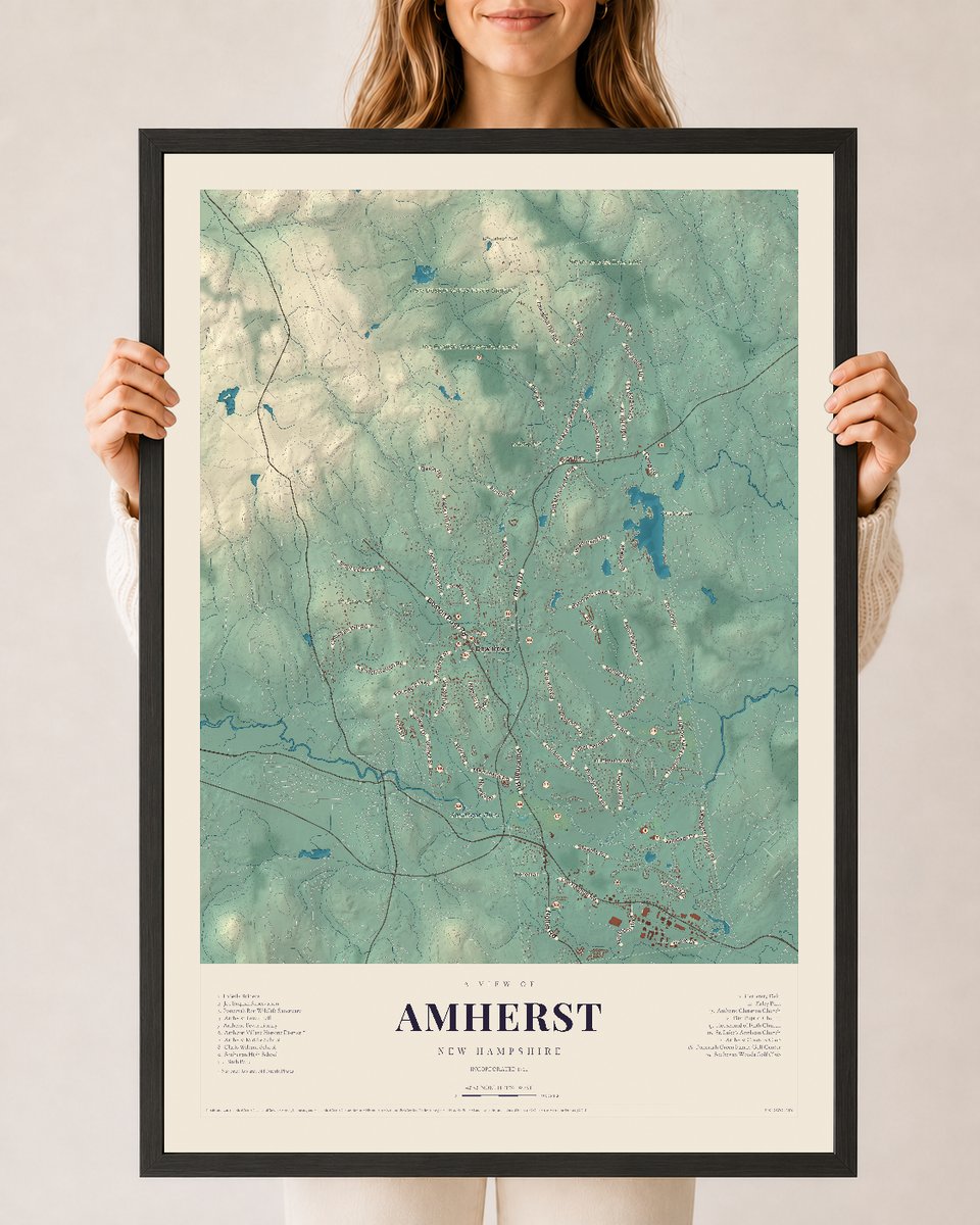 NH Current Atlas 2026 | Amherst | 24" x 36" | W/ Black Ayous Wood Frame