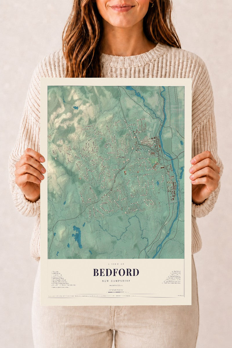 Map of Bedford, New Hampshire, 12 x 18 inch unframed archival matte print