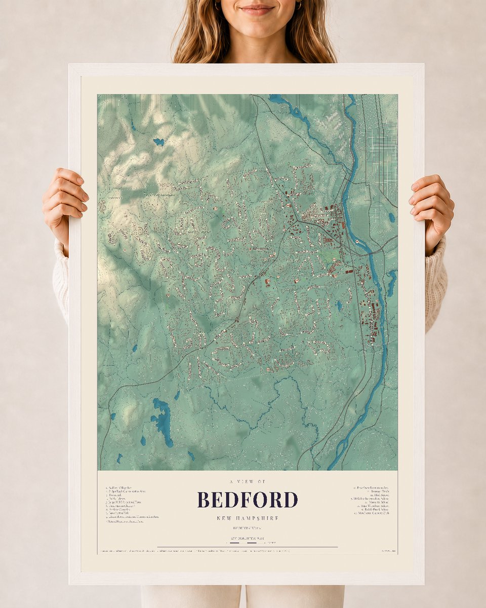 NH Current Atlas 2026 | Bedford | 24" x 36" | W/ White Ayous Wood Frame