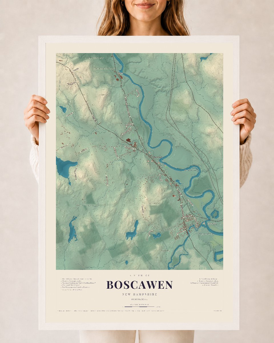 NH Current Atlas 2026 | Boscawen | 24" x 36" | W/ White Ayous Wood Frame