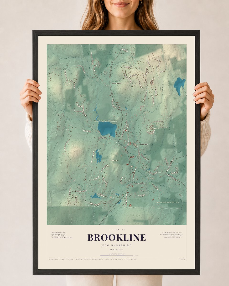 NH Current Atlas 2026 | Brookline | 24" x 36" | W/ Black Ayous Wood Frame