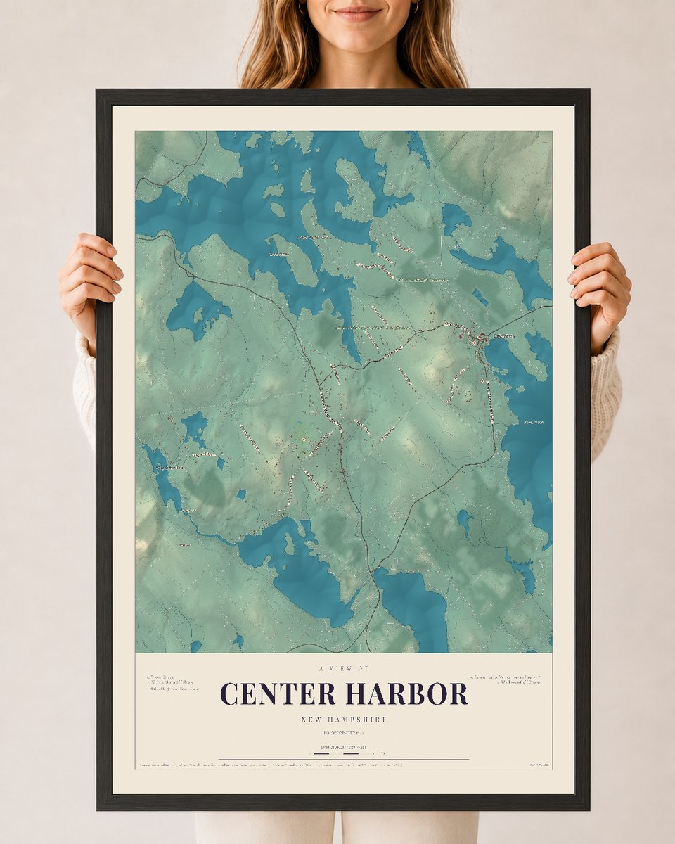 NH Current Atlas 2026 | Center Harbor | 24" x 36" | W/ Black Ayous Wood Frame
