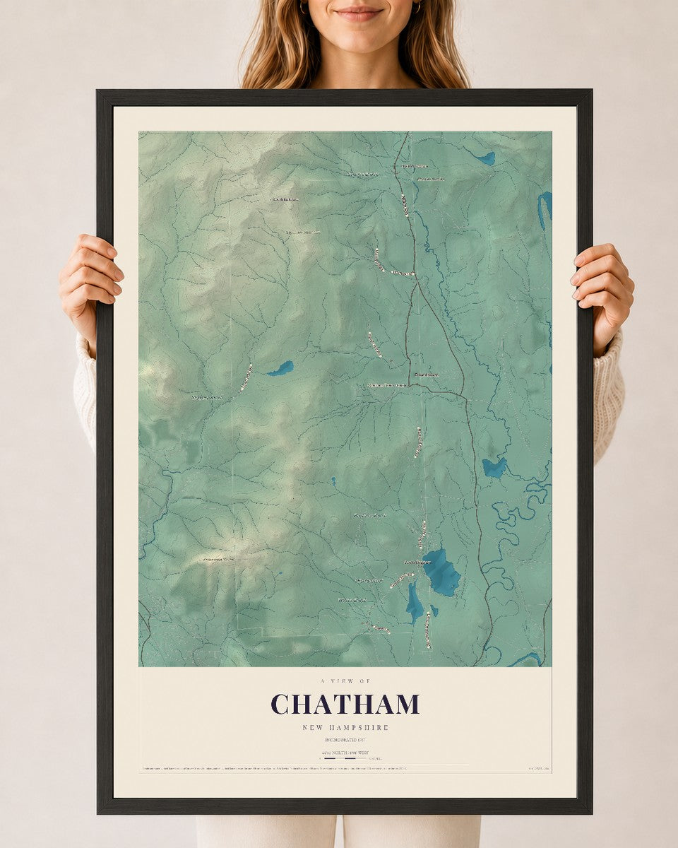 Map of Chatham, New Hampshire, 24 x 36 inch print in a black wood frame