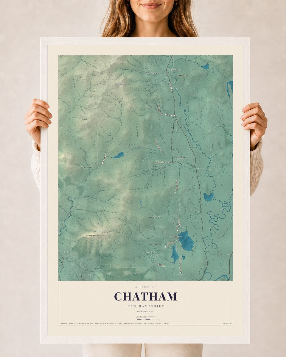 Map of Chatham, New Hampshire, 24 x 36 inch print in a white wood frame
