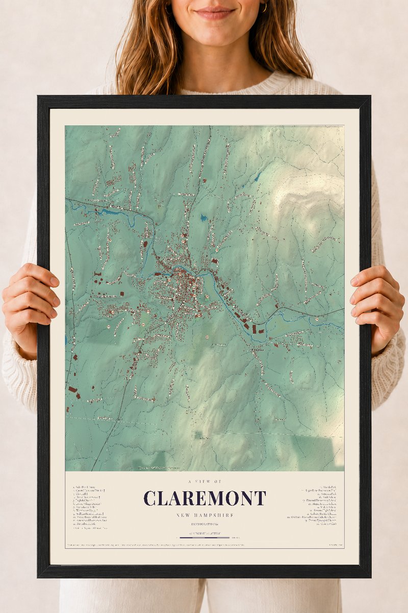 NH Current Atlas 2026 | Claremont | 18" x 24" | W/ Black Ayous Wood Frame