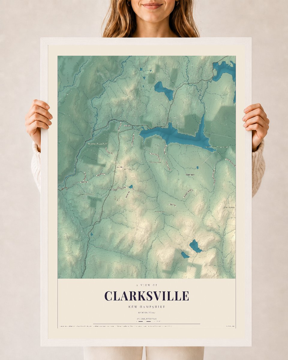 NH Current Atlas 2026 | Clarksville | 24" x 36" | W/ White Ayous Wood Frame