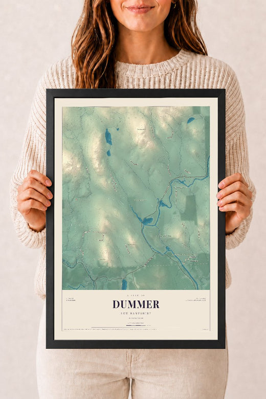 Map of Dummer, New Hampshire, 12 x 18 inch print in a black wood frame