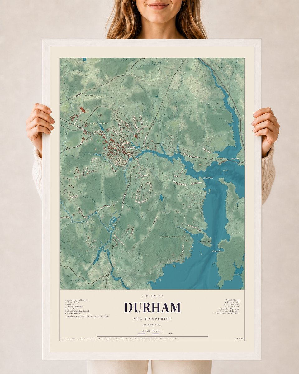 NH Current Atlas 2026 | Durham | 24" x 36" | W/ White Ayous Wood Frame
