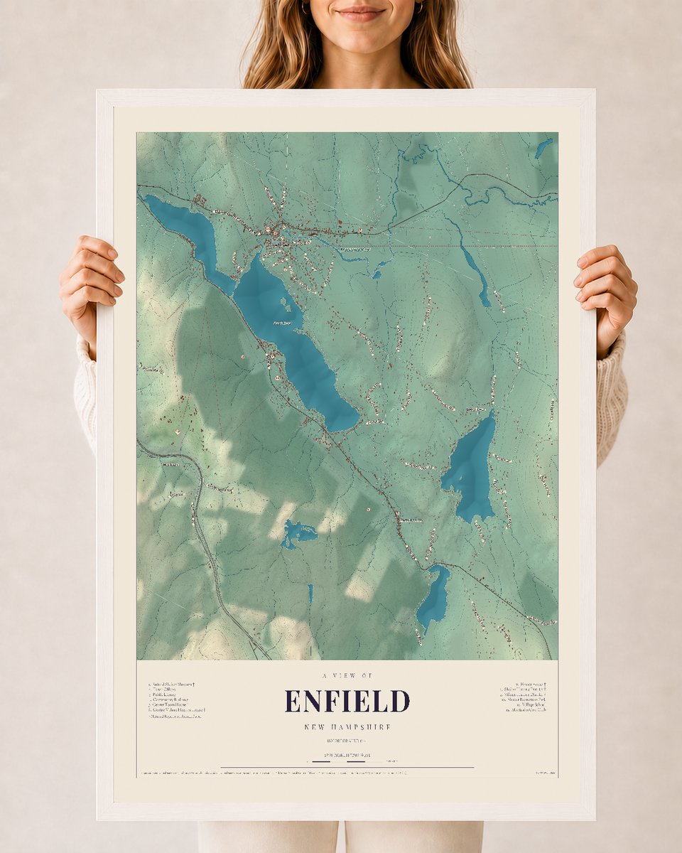 NH Current Atlas 2026 | Enfield | 24" x 36" | W/ White Ayous Wood Frame