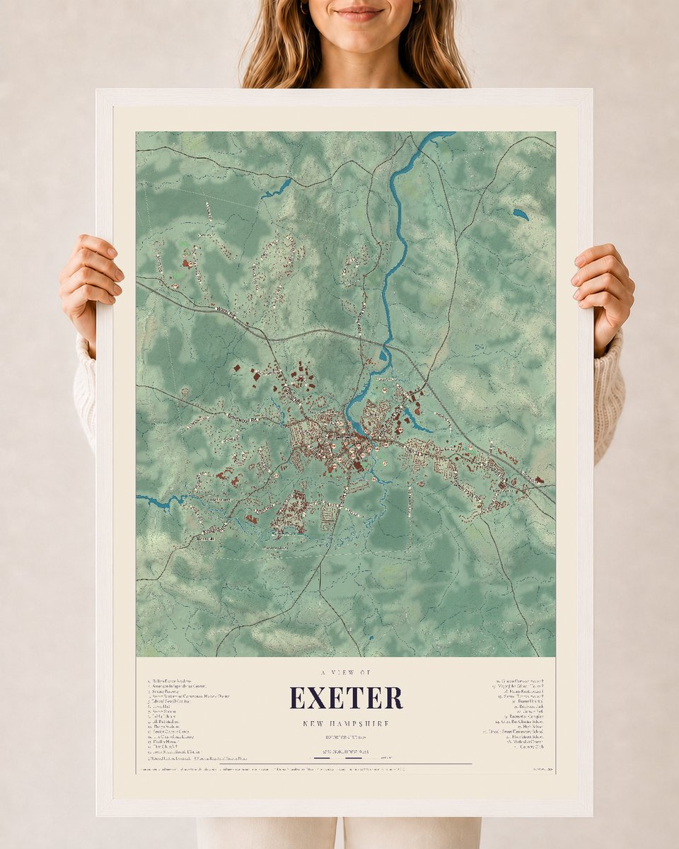 NH Current Atlas 2026 | Exeter | 24" x 36" | W/ White Ayous Wood Frame