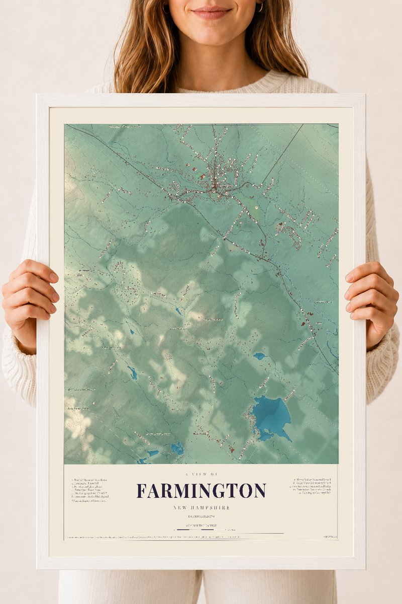 NH Current Atlas 2026 | Farmington | 18" x 24" | W/ White Ayous Wood Frame
