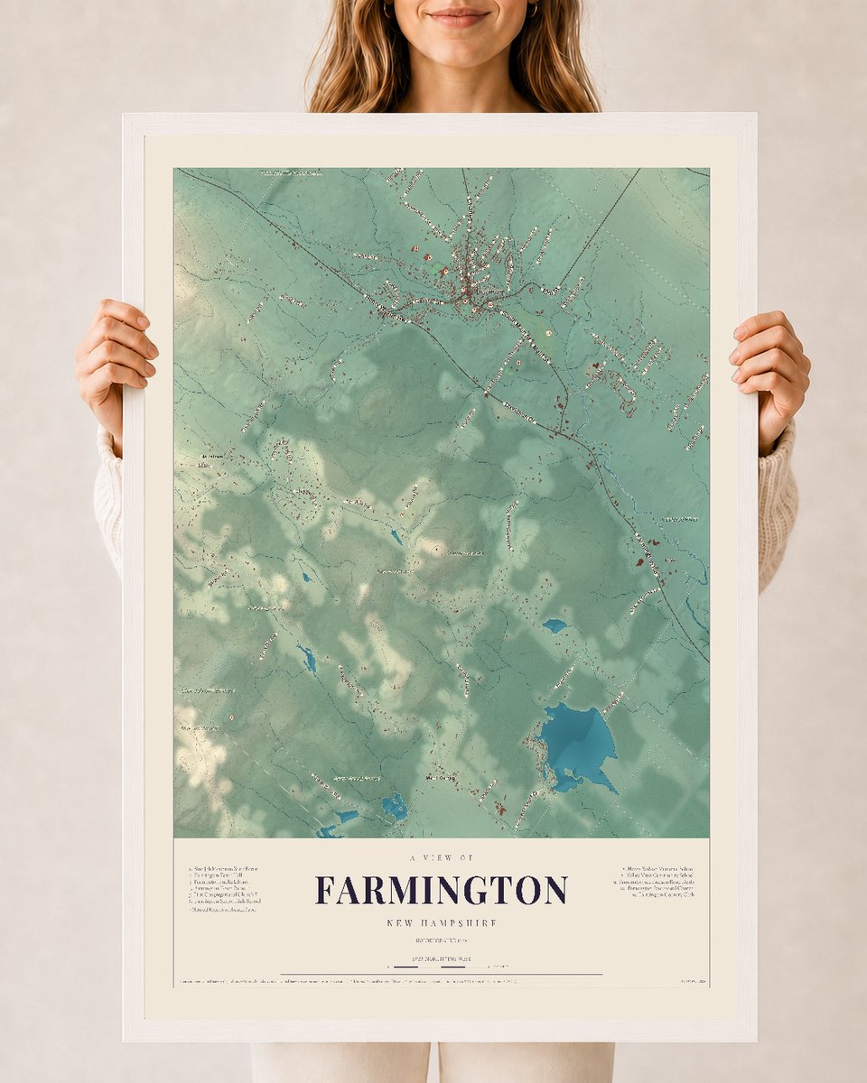 NH Current Atlas 2026 | Farmington | 24" x 36" | W/ White Ayous Wood Frame
