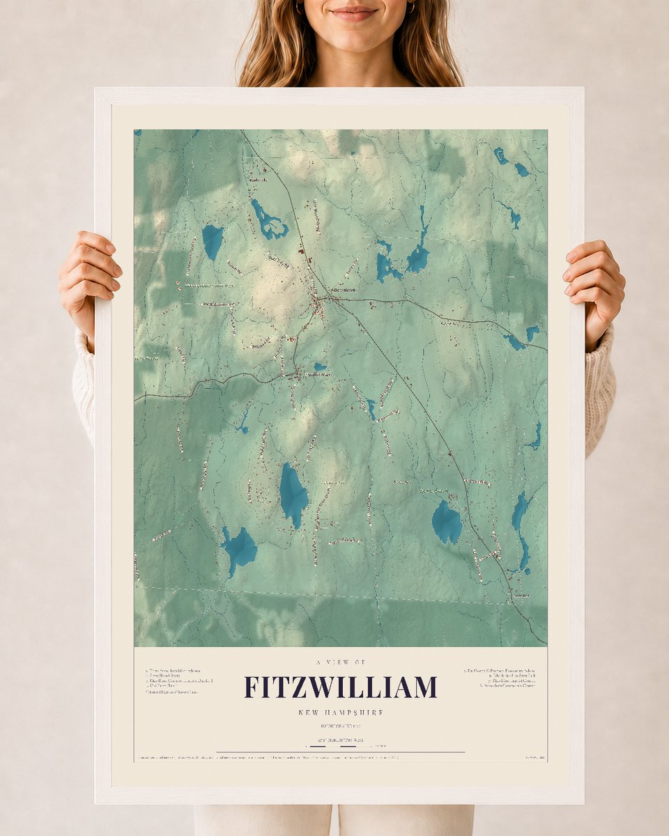 NH Current Atlas 2026 | Fitzwilliam | 24" x 36" | W/ White Ayous Wood Frame