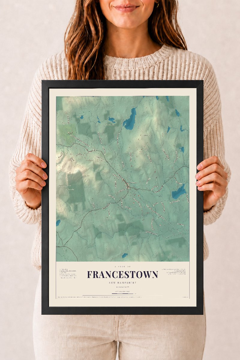 NH Current Atlas 2026 | Francestown | 12" x 18" | W/ Black Ayous Wood Frame