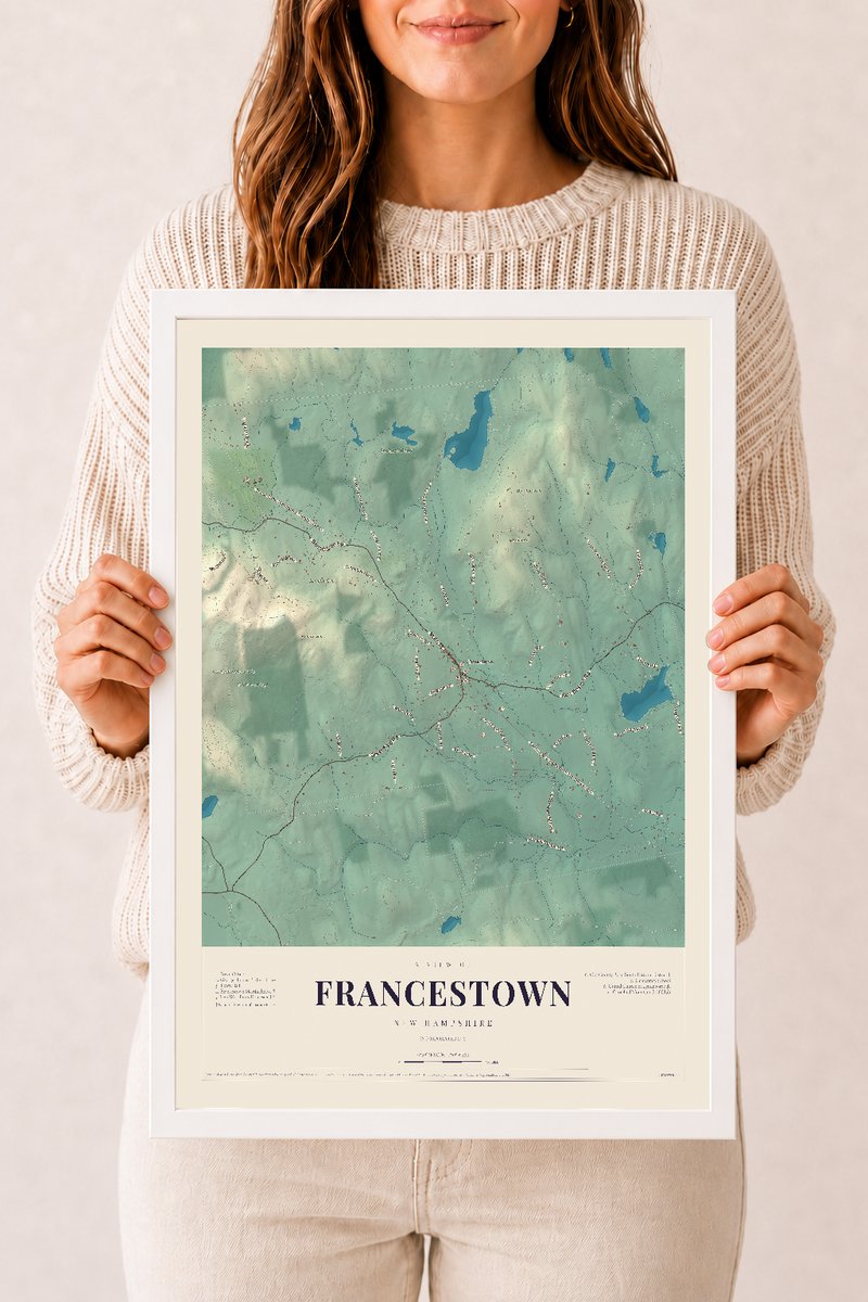 NH Current Atlas 2026 | Francestown | 12" x 18" | W/ White Ayous Wood Frame