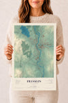 Map of Franklin, New Hampshire, 12 x 18 inch unframed archival matte print