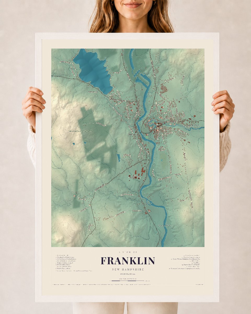 NH Current Atlas 2026 | Franklin | 24" x 36" | W/ White Ayous Wood Frame