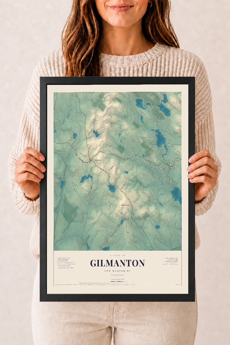 NH Current Atlas 2026 | Gilmanton | 12" x 18" | W/ Black Ayous Wood Frame
