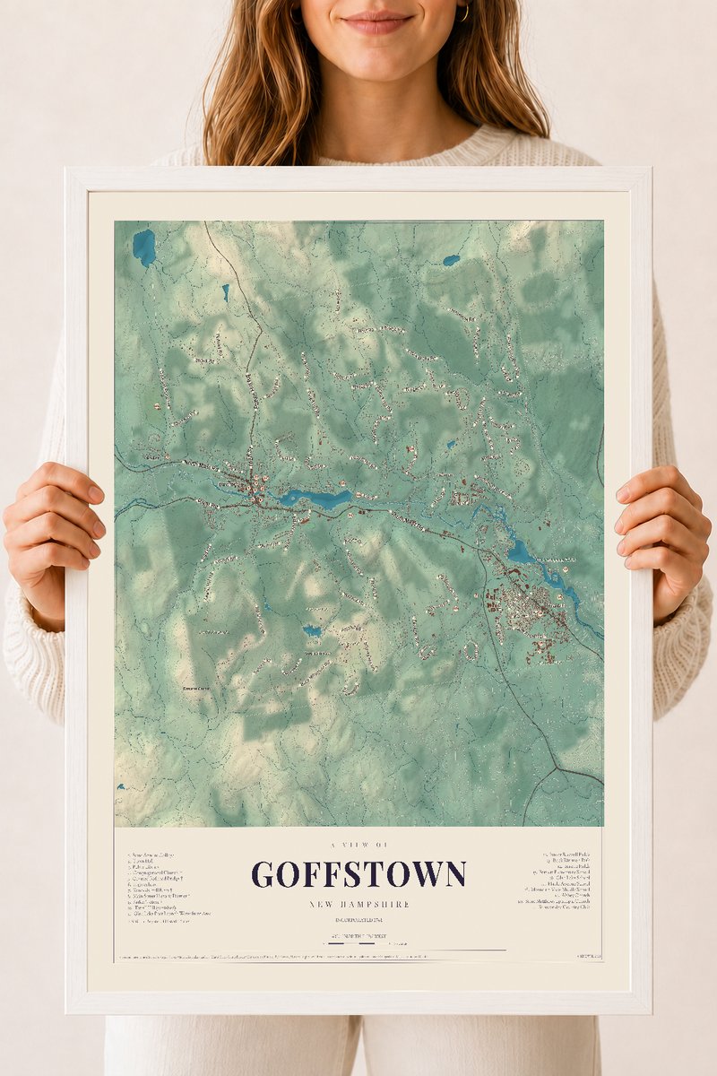 NH Current Atlas 2026 | Goffstown | 18" x 24" | W/ White Ayous Wood Frame