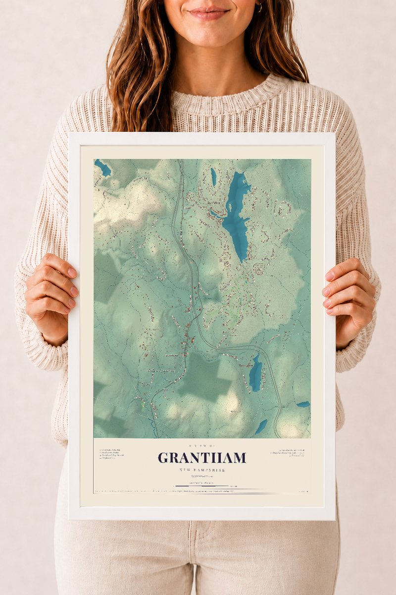 NH Current Atlas 2026 | Grantham | 12" x 18" | W/ White Ayous Wood Frame
