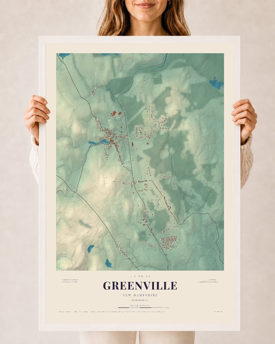 NH Current Atlas 2026 | Greenville | 24" x 36" | W/ White Ayous Wood Frame