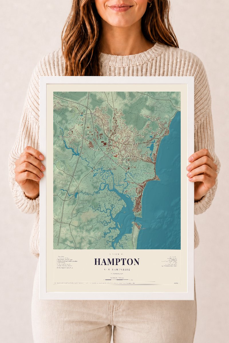 NH Current Atlas 2026 | Hampton | 12" x 18" | W/ White Ayous Wood Frame