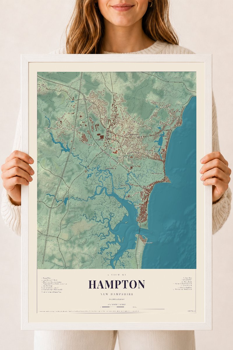 NH Current Atlas 2026 | Hampton | 18" x 24" | W/ White Ayous Wood Frame