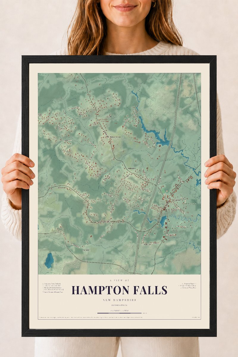 NH Current Atlas 2026 | Hampton Falls | 18" x 24" | W/ Black Ayous Wood Frame