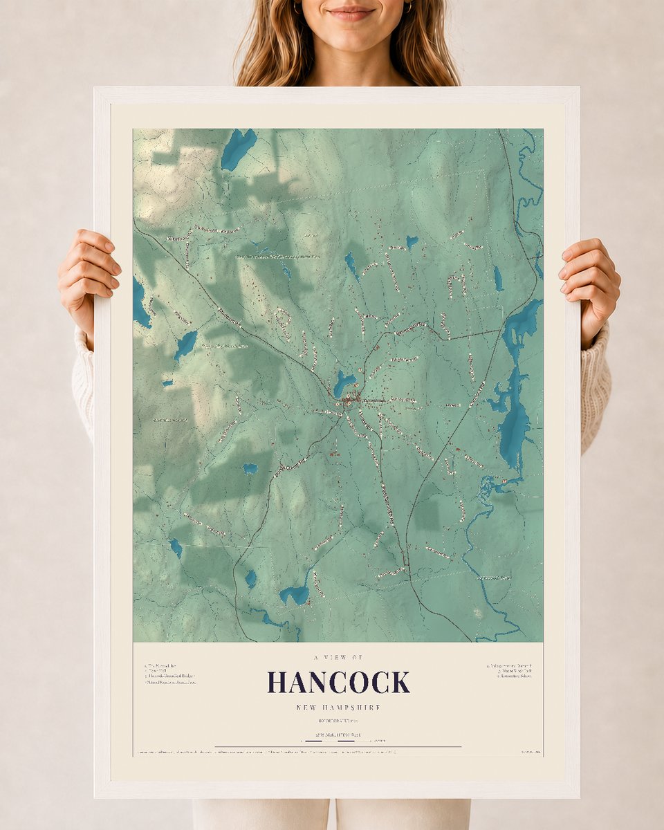 NH Current Atlas 2026 | Hancock | 24" x 36" | W/ White Ayous Wood Frame