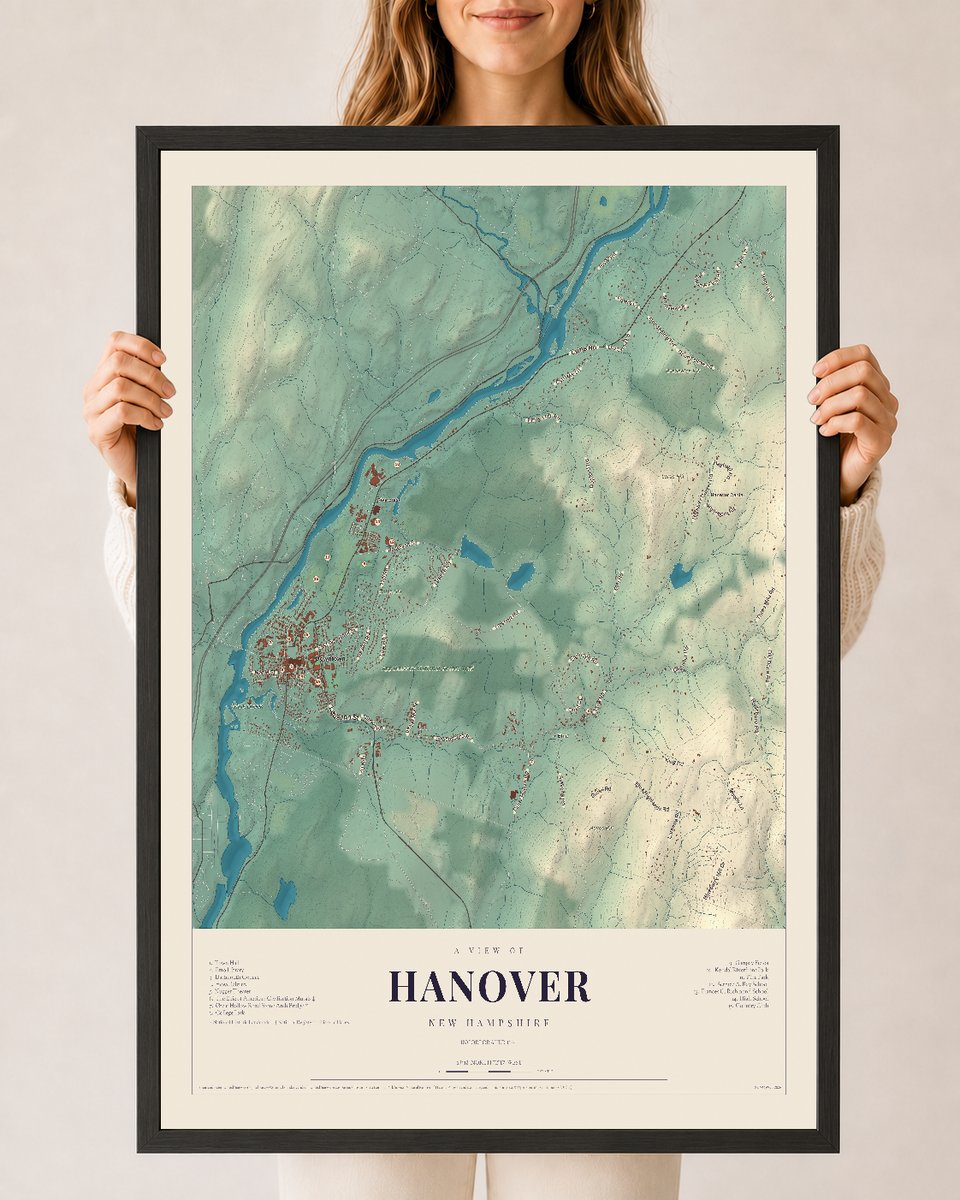 NH Current Atlas 2026 | Hanover | 24" x 36" | W/ Black Ayous Wood Frame
