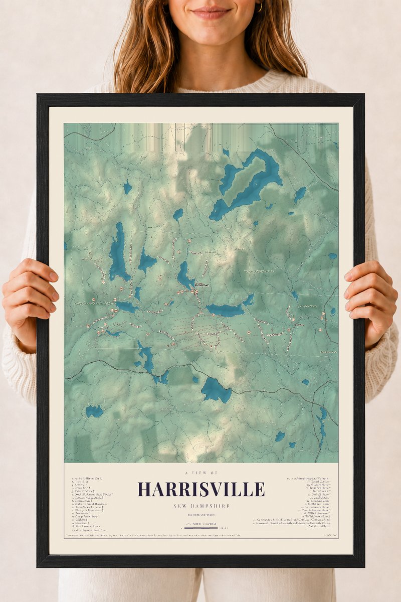 NH Current Atlas 2026 | Harrisville | 18" x 24" | W/ Black Ayous Wood Frame