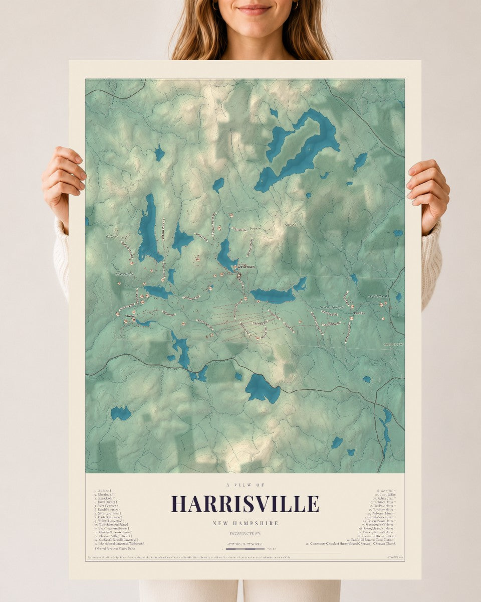 Map of Harrisville, New Hampshire, 24 x 36 inch unframed archival matte print