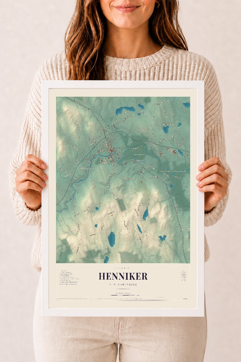 NH Current Atlas 2026 | Henniker | 12" x 18" | W/ White Ayous Wood Frame