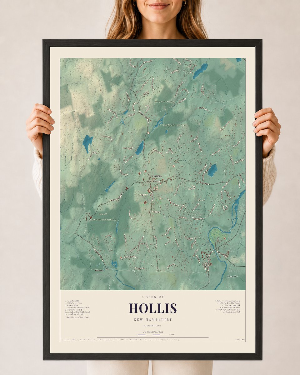 NH Current Atlas 2026 | Hollis | 24" x 36" | W/ Black Ayous Wood Frame