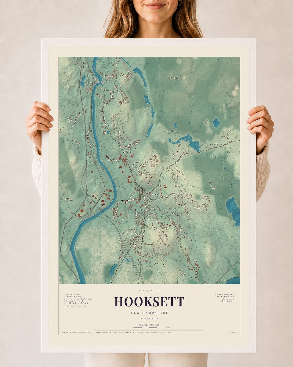 NH Current Atlas 2026 | Hooksett | 24" x 36" | W/ White Ayous Wood Frame