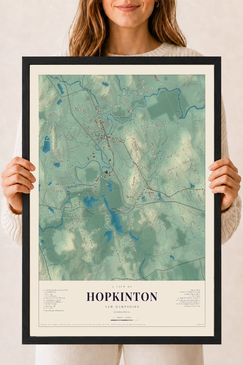 NH Current Atlas 2026 | Hopkinton | 18" x 24" | W/ Black Ayous Wood Frame