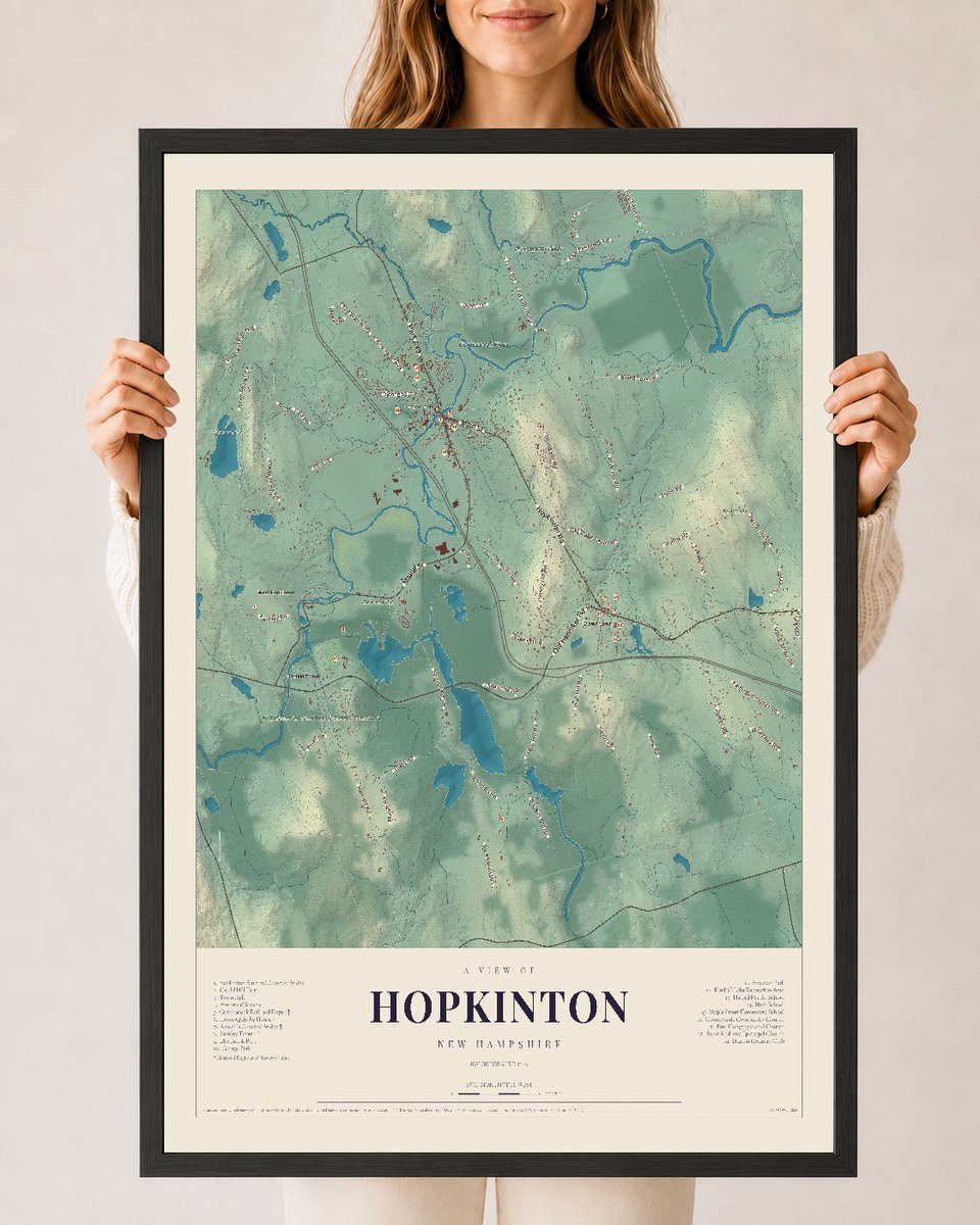 NH Current Atlas 2026 | Hopkinton | 24" x 36" | W/ Black Ayous Wood Frame