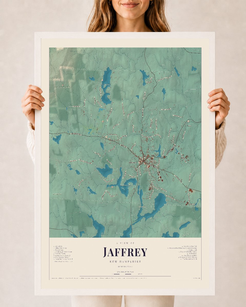 NH Current Atlas 2026 | Jaffrey | 24" x 36" | W/ White Ayous Wood Frame