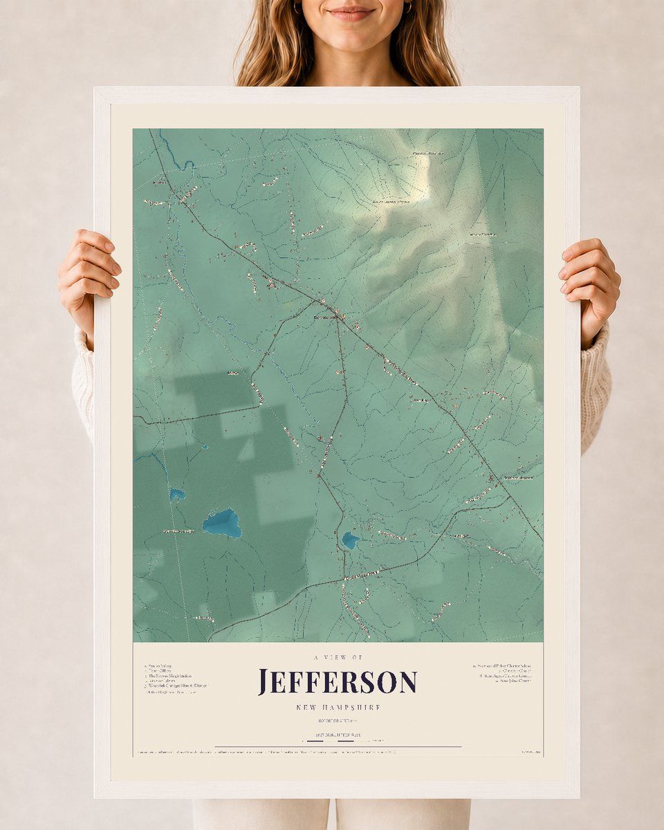 NH Current Atlas 2026 | Jefferson | 24" x 36" | W/ White Ayous Wood Frame