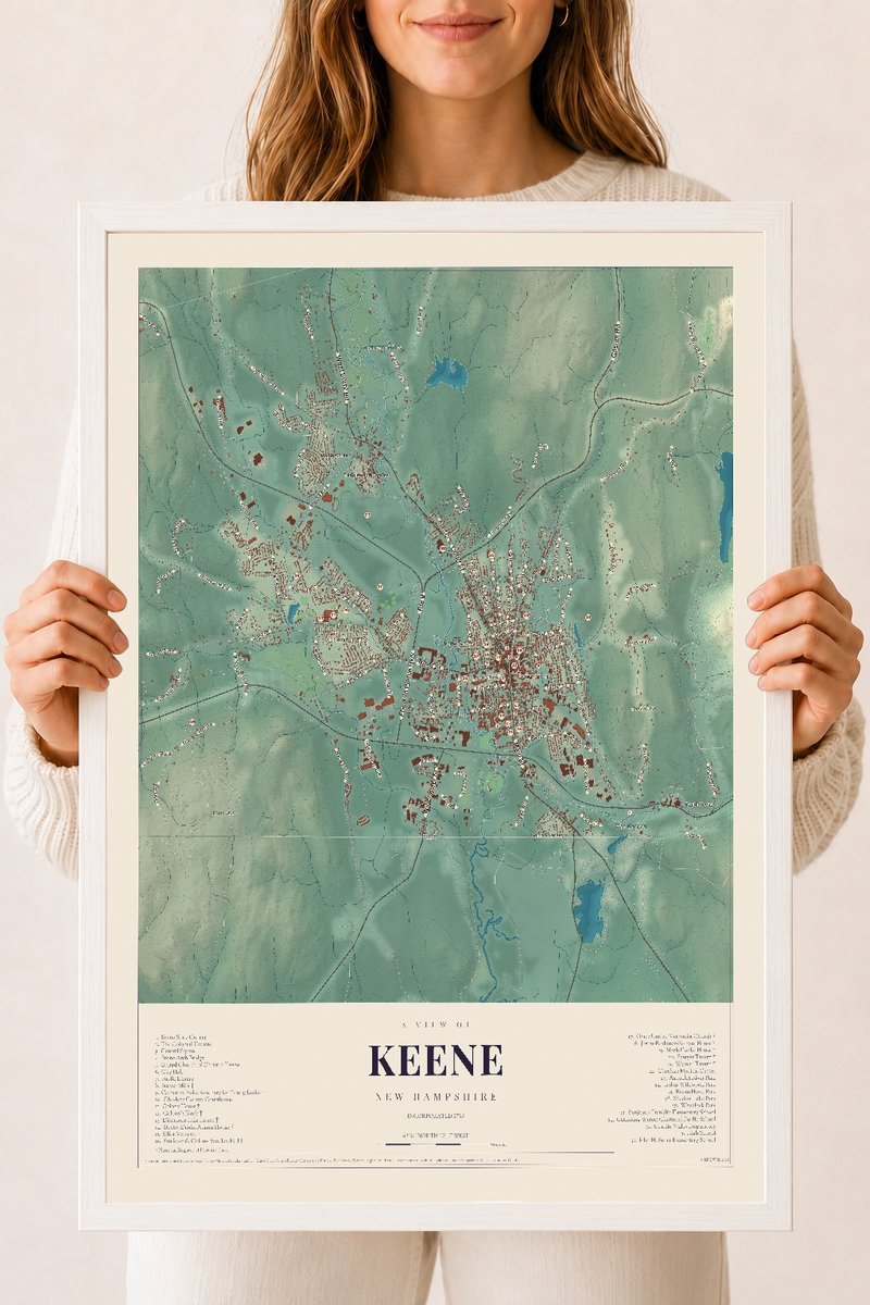NH Current Atlas 2026 | Keene | 18" x 24" | W/ White Ayous Wood Frame
