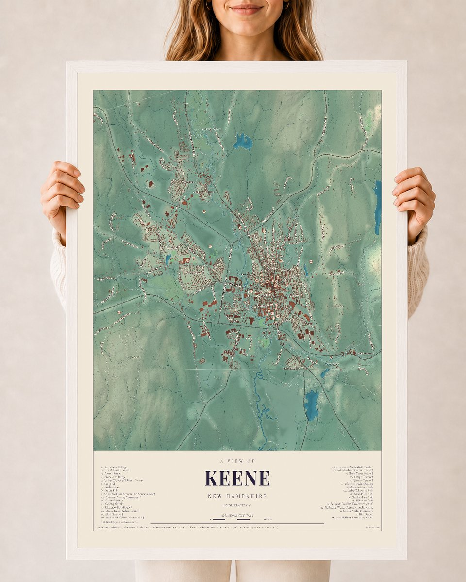 NH Current Atlas 2026 | Keene | 24" x 36" | W/ White Ayous Wood Frame