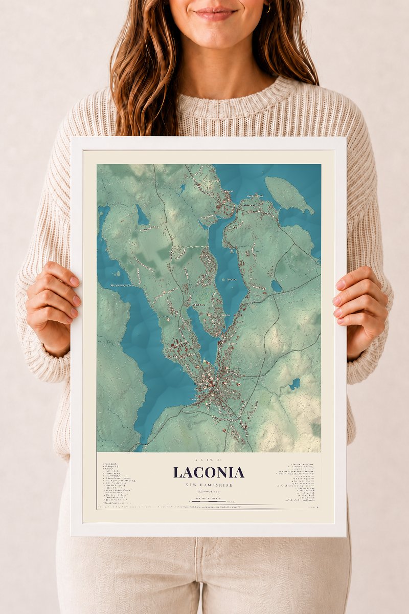 NH Current Atlas 2026 | Laconia | 12" x 18" | W/ White Ayous Wood Frame