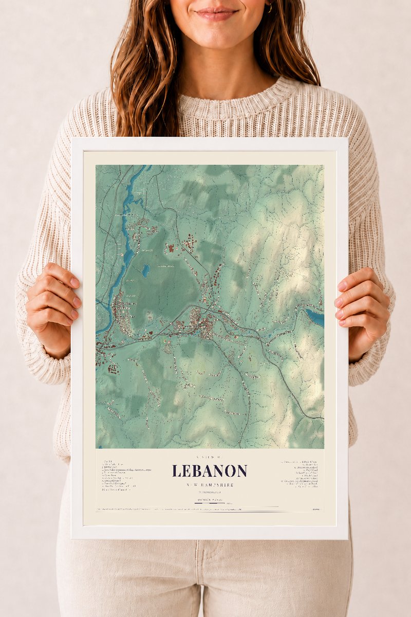 NH Current Atlas 2026 | Lebanon | 12" x 18" | W/ White Ayous Wood Frame