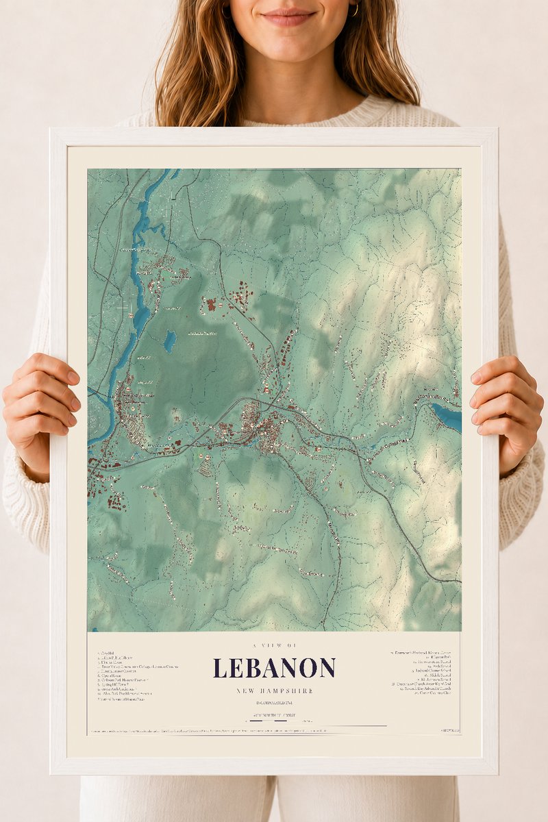 NH Current Atlas 2026 | Lebanon | 18" x 24" | W/ White Ayous Wood Frame