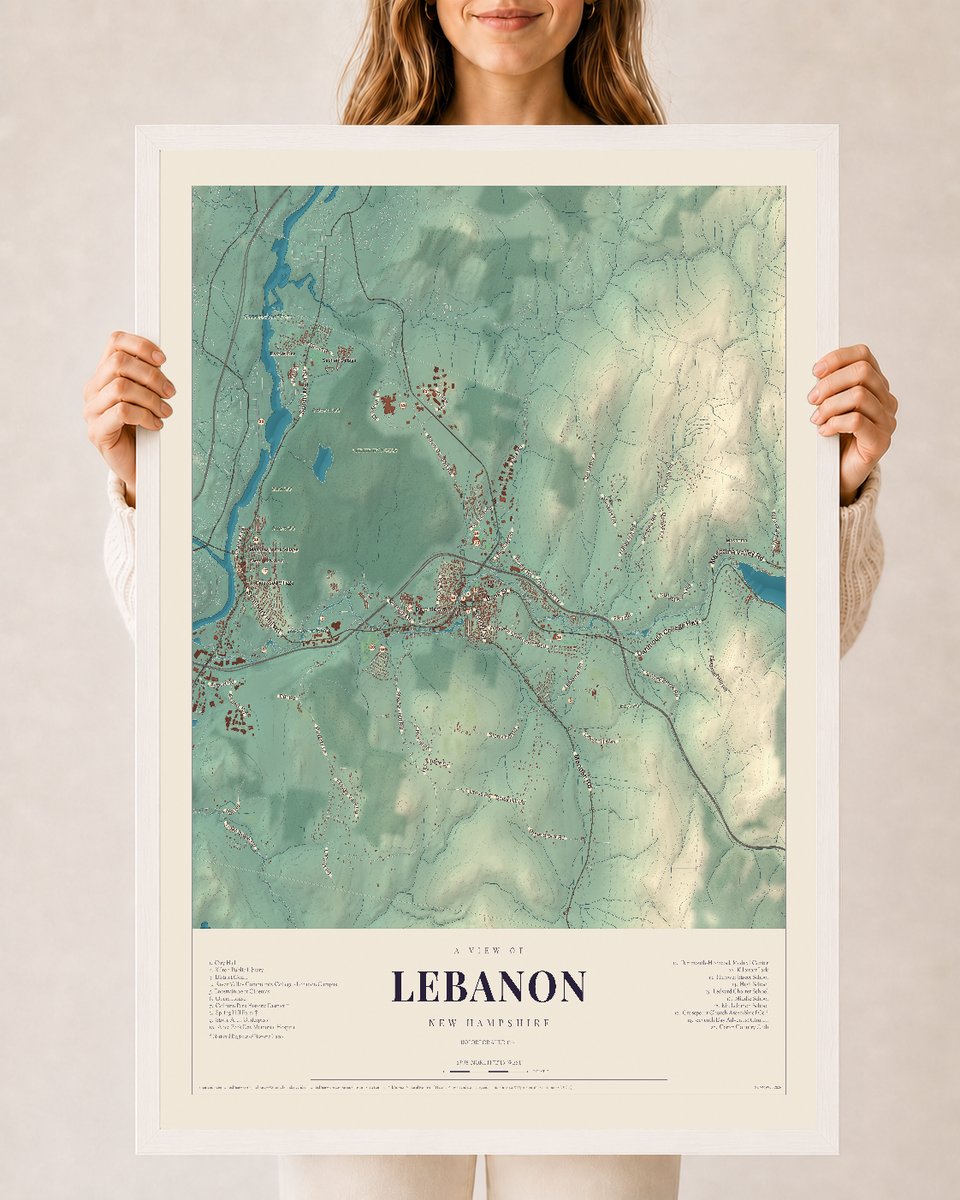 NH Current Atlas 2026 | Lebanon | 24" x 36" | W/ White Ayous Wood Frame