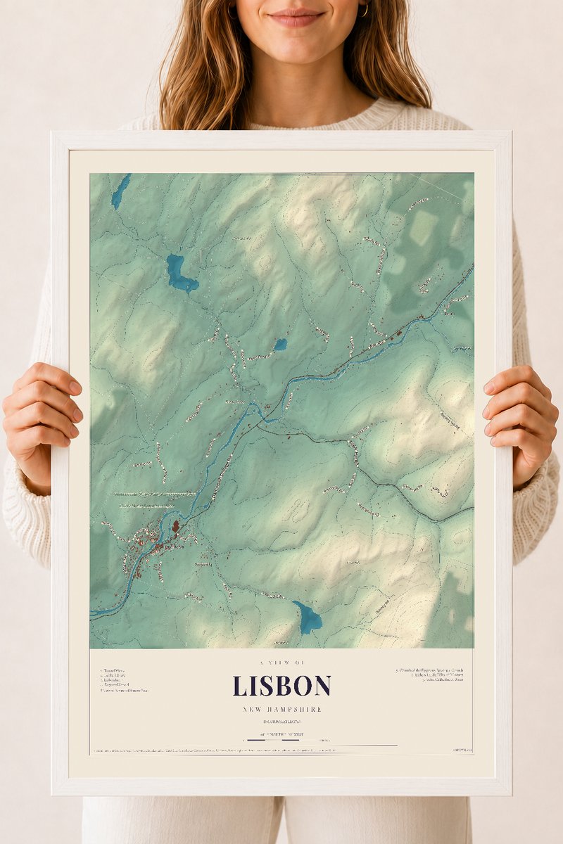 NH Current Atlas 2026 | Lisbon | 18" x 24" | W/ White Ayous Wood Frame