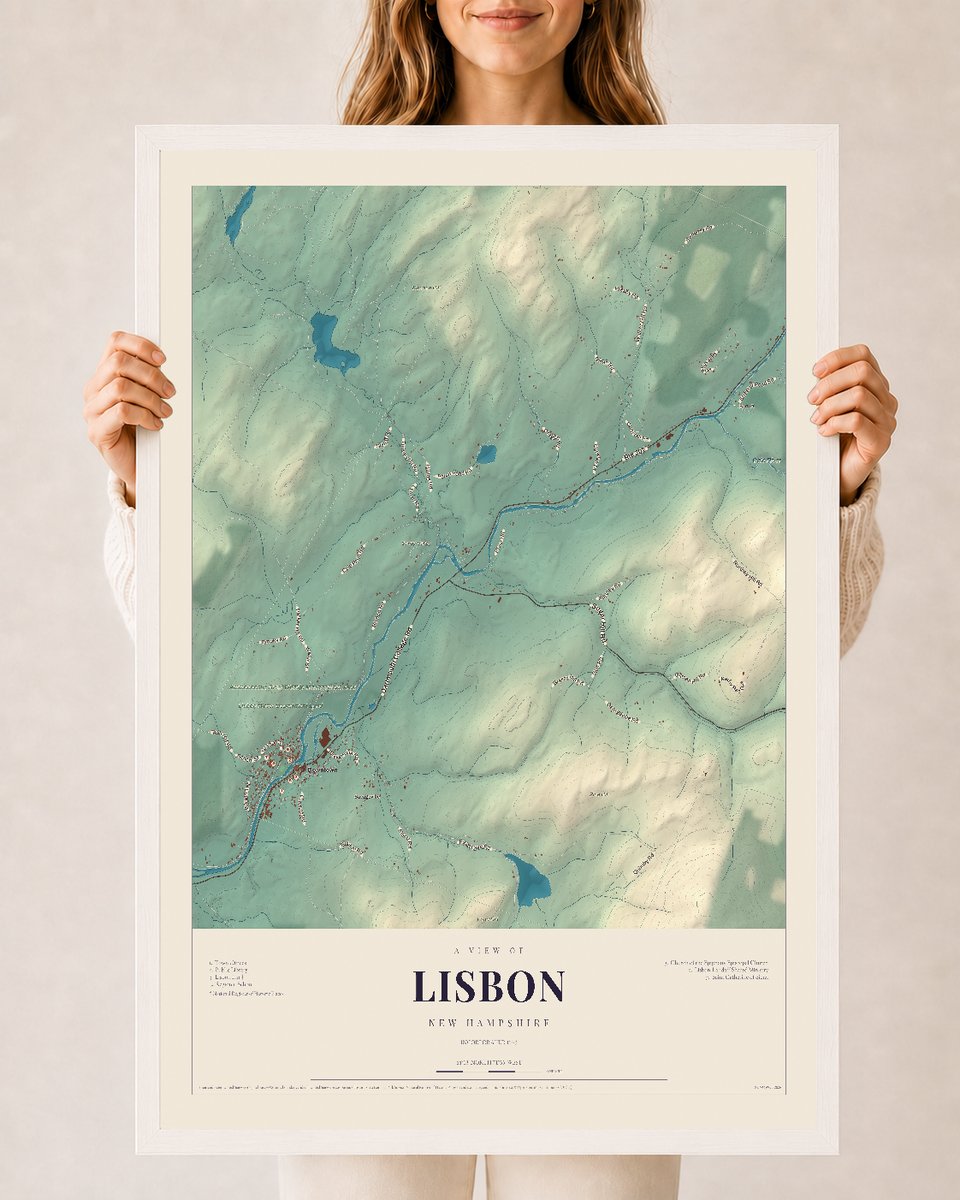 NH Current Atlas 2026 | Lisbon | 24" x 36" | W/ White Ayous Wood Frame