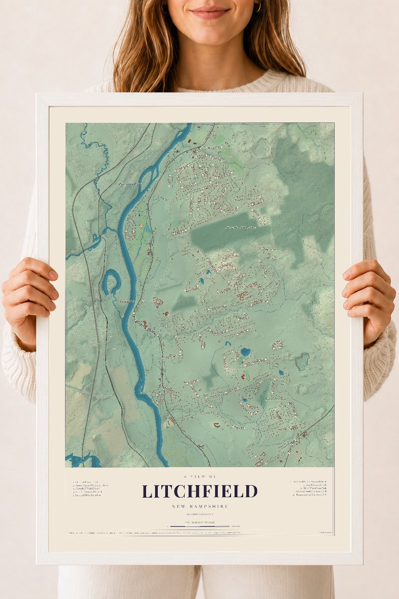NH Current Atlas 2026 | Litchfield | 18" x 24" | W/ White Ayous Wood Frame