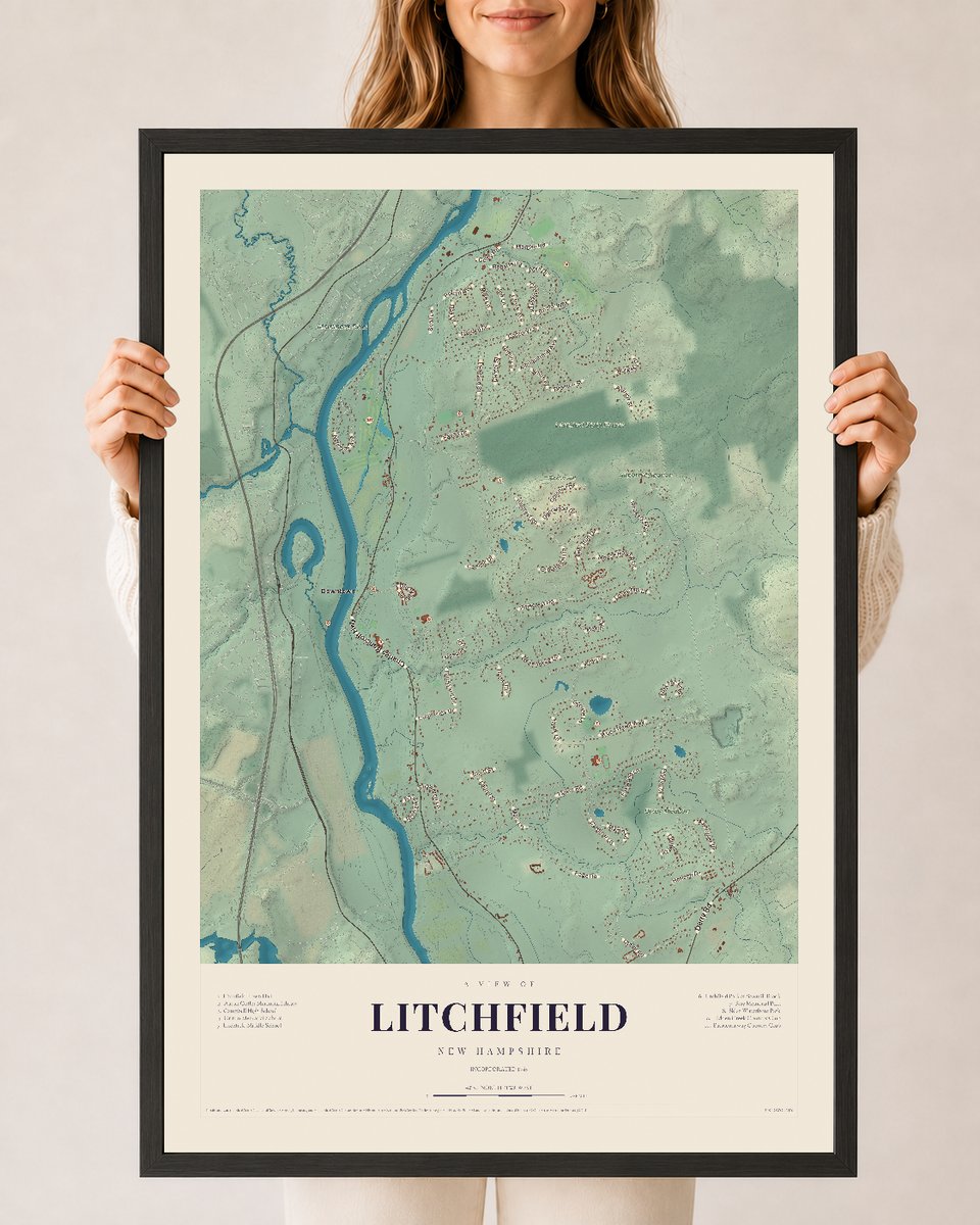 NH Current Atlas 2026 | Litchfield | 24" x 36" | W/ Black Ayous Wood Frame